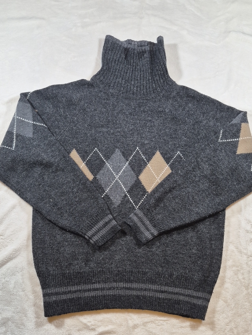 Men's Dark Gray Argyle Turtleneck Sweater